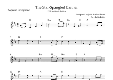 The Star Spangled Banner (USA National Anthem) for Soprano Saxophone Solo with Chords (C Major) (arr. Fabio Britto)
