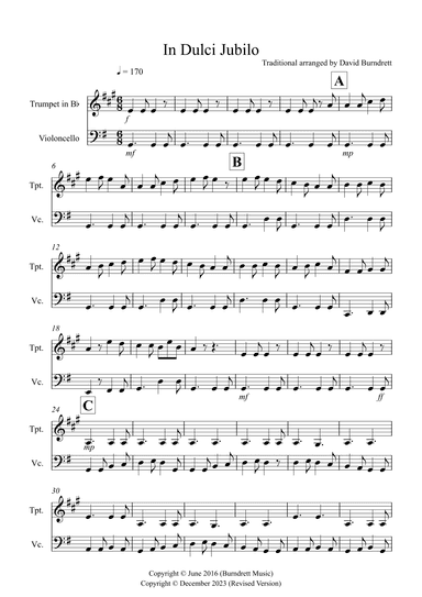 In Dulci Jubilo for Trumpet and Cello Duet (arr. David Burndrett)
