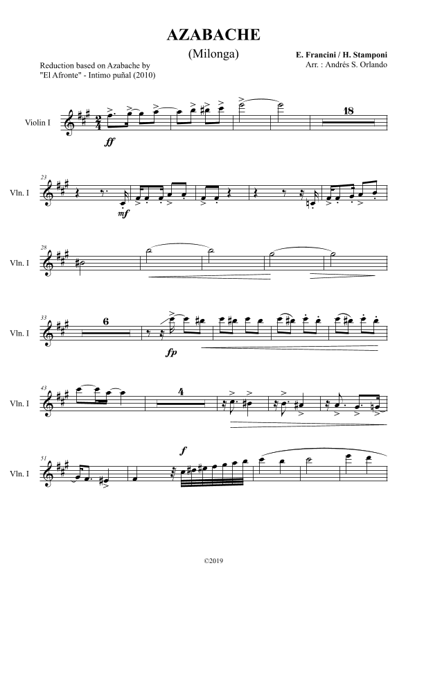 Azabache (Tango - Milonga/Candombe) for tango sextet (arr. Andrés S. Orlando)