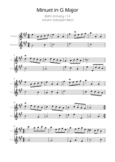 Minuet in G major BWV Anh. 114 - Bach - Clarinet Duet (arr. Ygor Nunes)