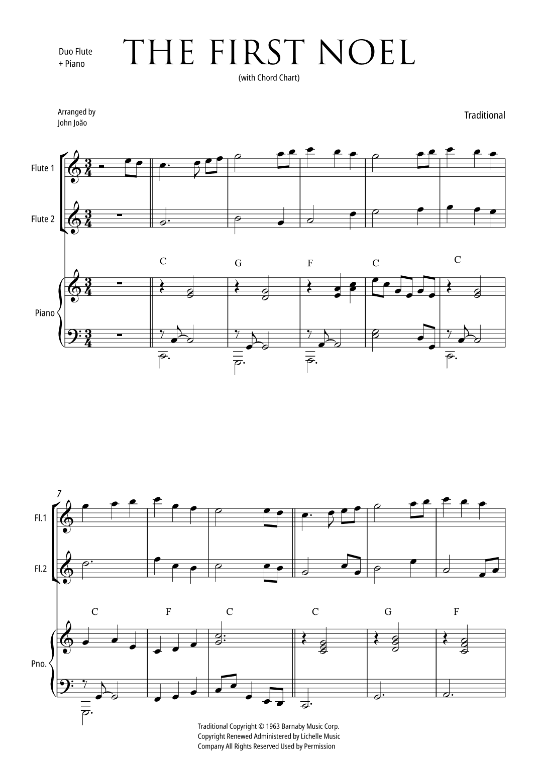 The First Noel (Flutes Duo with Piano and Chord Chart) (arr. john Joao)