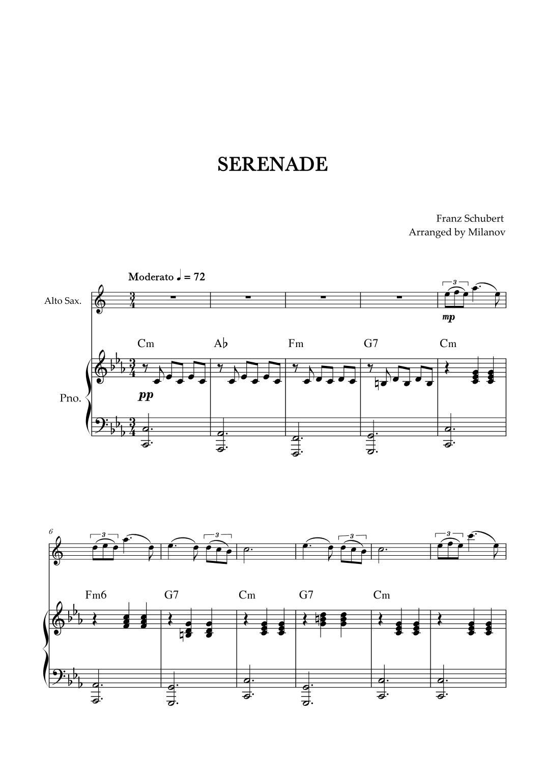 Serenade | Schubert | Alto Sax | Piano | Chords (arr. Milanov)