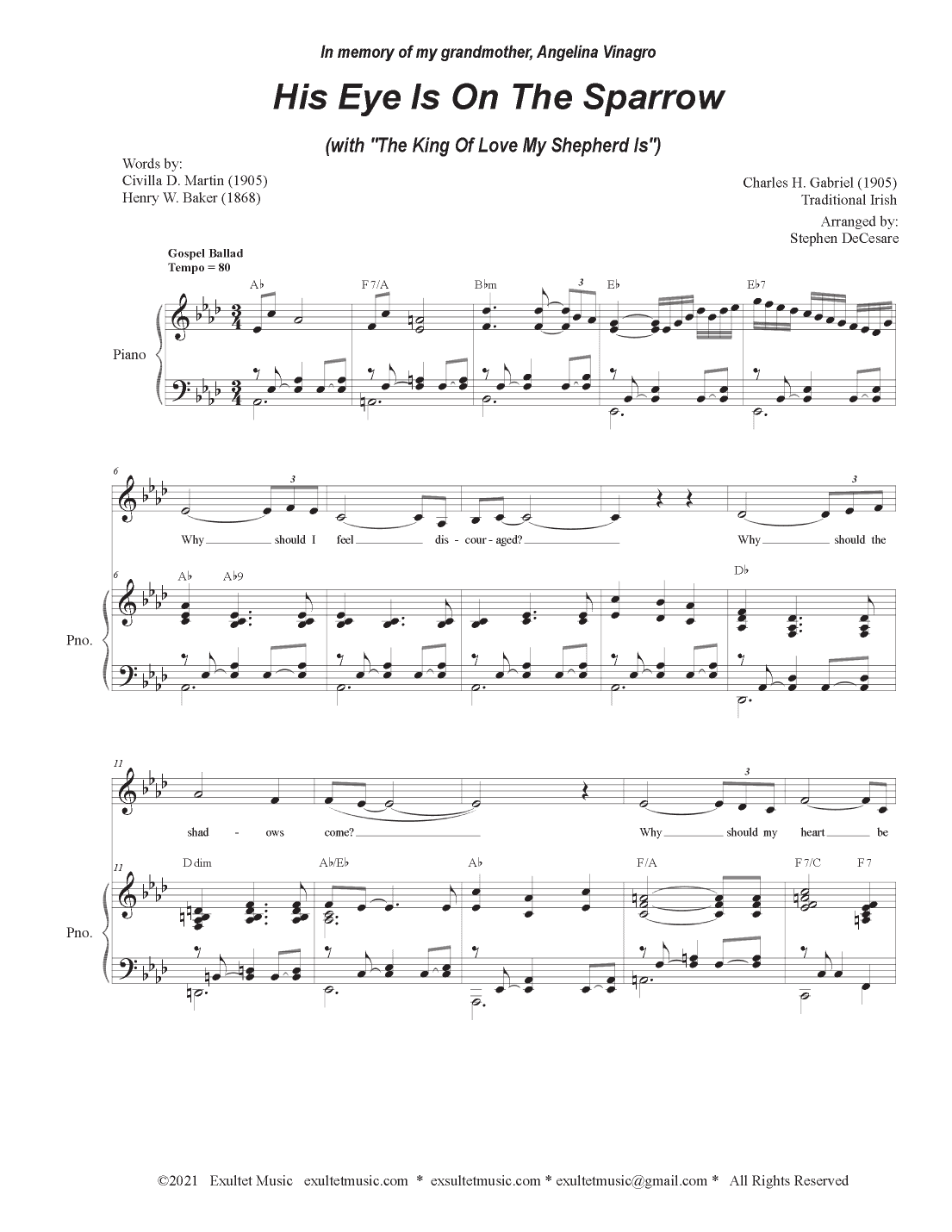His Eye Is On The Sparrow (with "The King Of Love My Shepherd Is") (Vocal Solo) (arr. Stephen DeCesare)