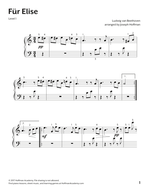 Für Elise (arr. Joseph Hoffman, Hoffman Academy)