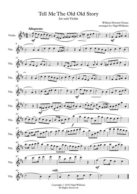 Tell Me The Old Old Story, for Violin Solo (arr. Nigel Williams)