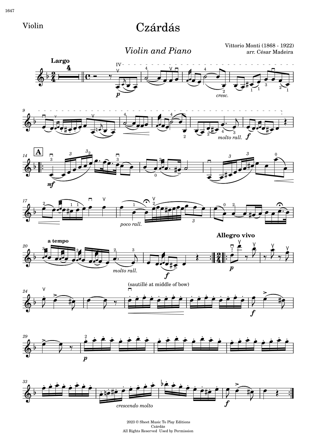 Czardas - Violin and Piano (Individual Parts) (arr. César Madeira)