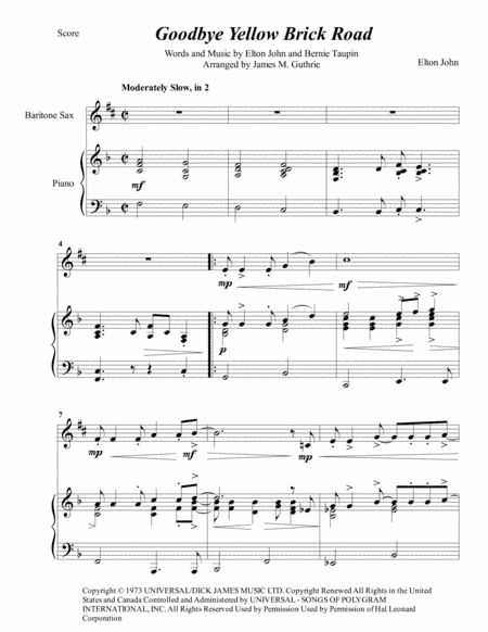 Goodbye Yellow Brick Road (arr. James M. Guthrie, ASCAP)