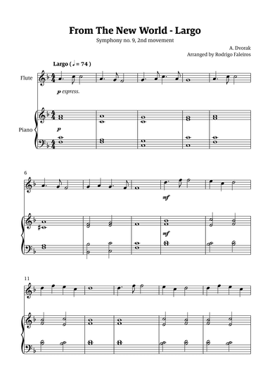 Largo (2nd movement of the Symphony no. 9 'From The New World') (arr. Rodrigo Faleiros)
