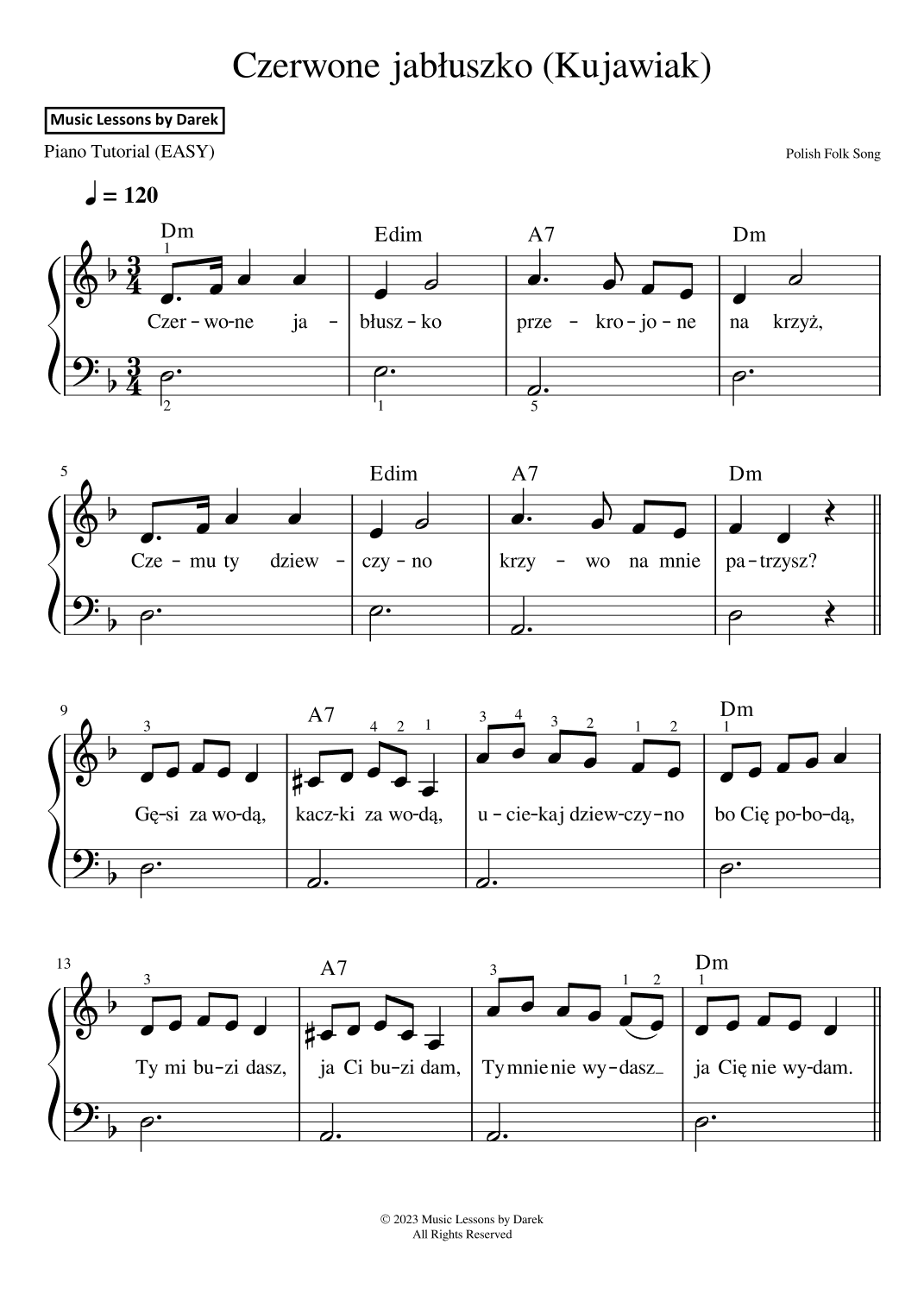 Czerwone jabluszko (Red Apple) | Kujawiak [EASY PIANO] (arr. Darek)