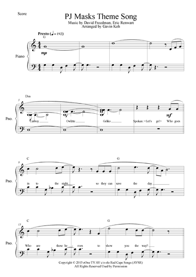 Pj Masks (arr. Gavin Koh)