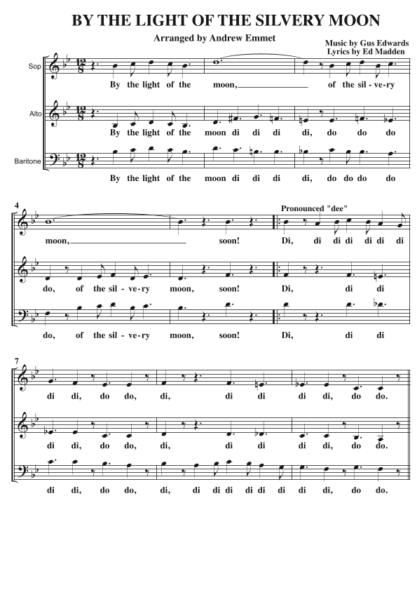 By The Light Of The Silvery Moon A Cappella SAB (arr. Andrew Emmet)