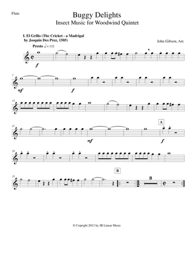 Buggy Delights, Insect Music for Woodwind Quintet PARTS ONLY (arr. John Gibson)