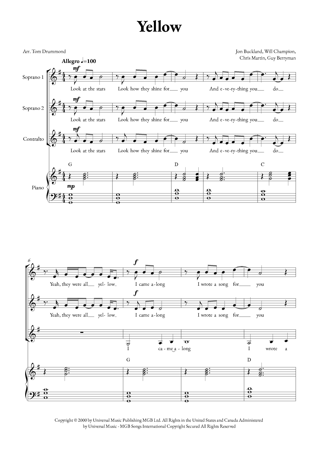Yellow (arr. Tom Drummond)