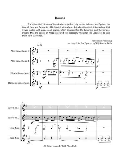 AL ROZANA (arabic song) - Saxophone quartet (arr. Wajdi Abou Diab)