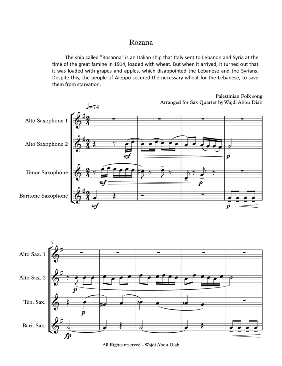 AL ROZANA (arabic song) - Saxophone quartet (arr. Wajdi Abou Diab)