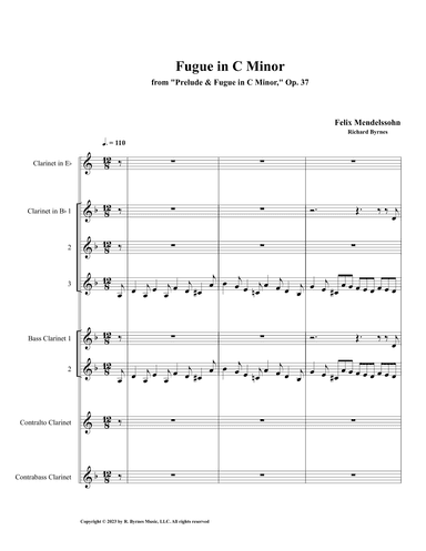 Mendelssohn - Fugue in C Minor, Op. 37 (Clarinet Octet) (arr. Richard Byrnes)