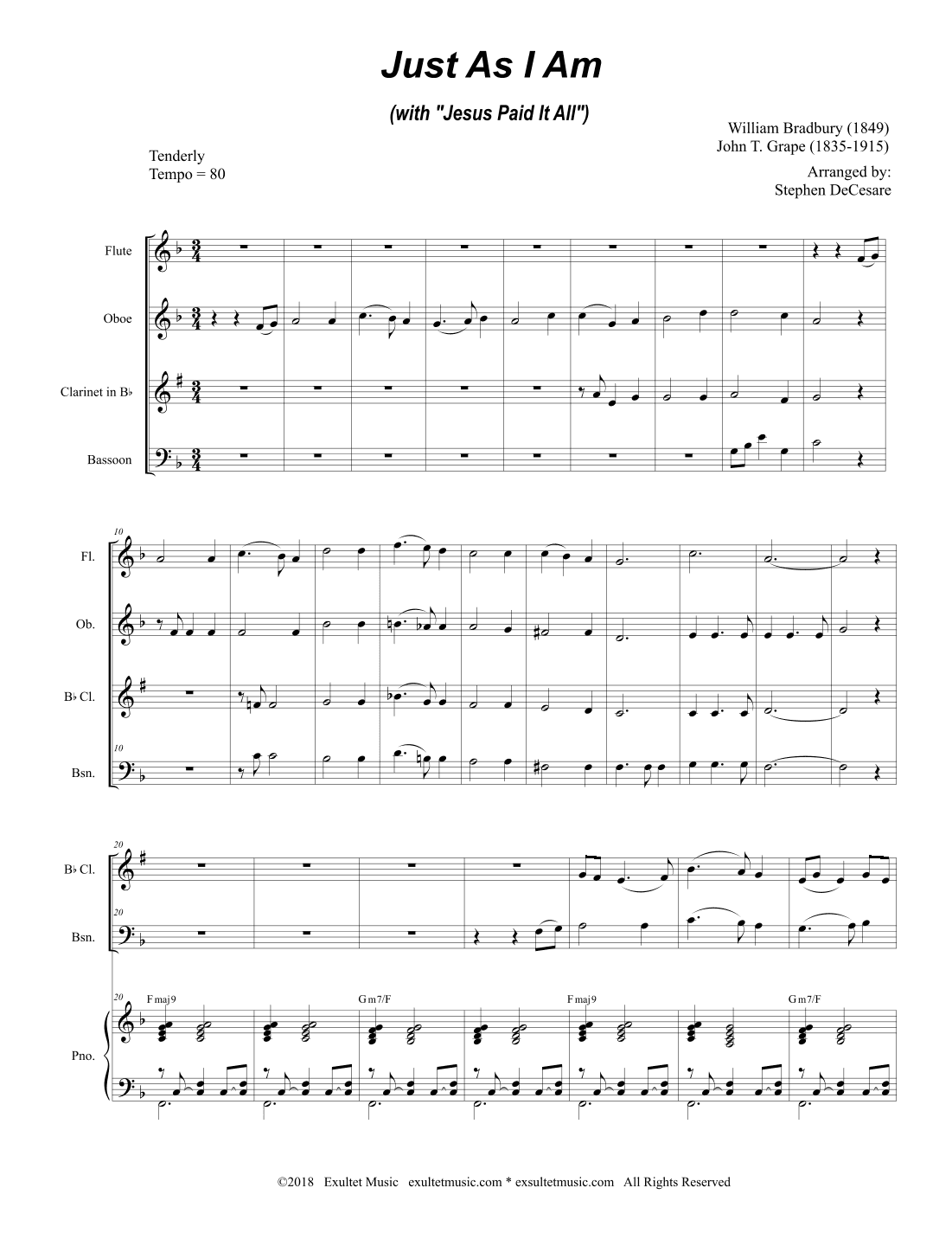 Just As I Am (with "Jesus Paid It All") (Woodwind Quartet and Piano) (arr. Stephen DeCesare)