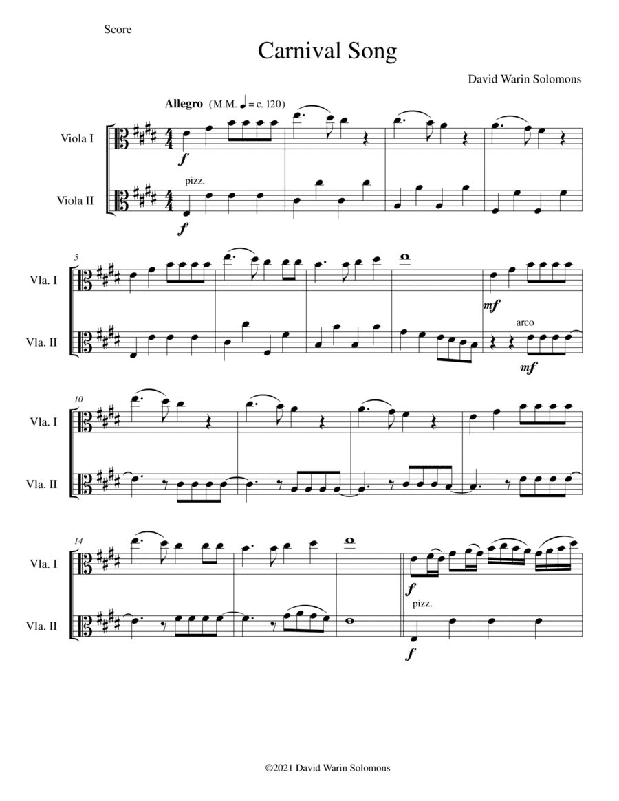 Carnival Song (We are going to the Carnival) for 2 violas