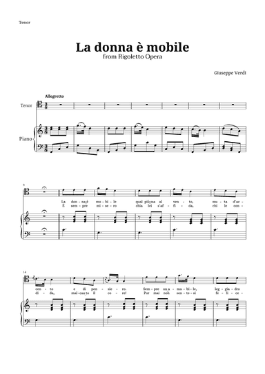 La donna è mobile in C major for Tenor and Piano (arr. Langanho)
