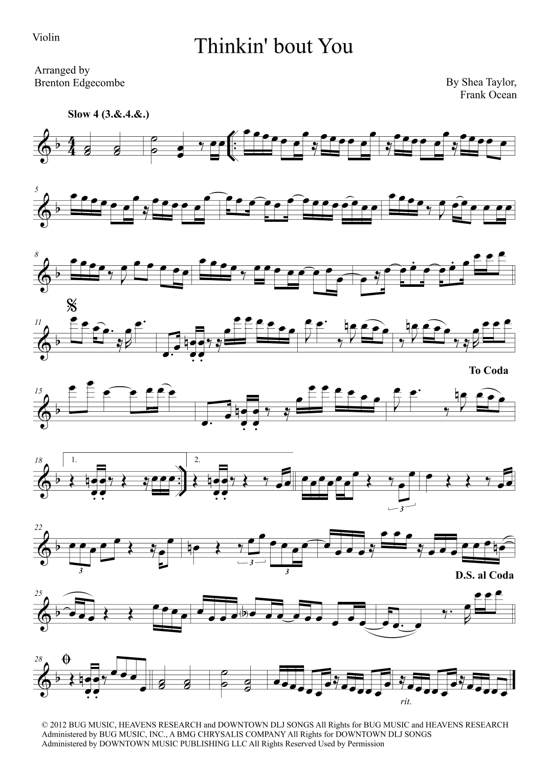 Thinkin' 'bout You (arr. Adelaide String Duo)