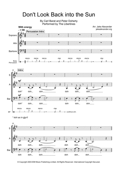 Don't Look Back Into The Sun (arr. Jake Alexander)