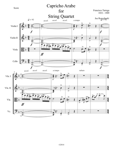 Capricho Arabe for string quartet (arr. Joe Rosochacki)