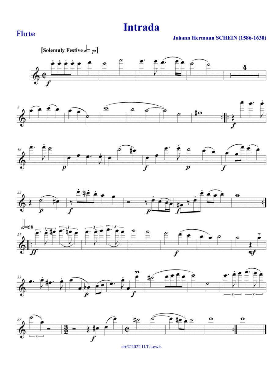 Hermann Schein: Intrada from "Little Banquet of Music" (for woodwind quintet) (arr. Derrick Thomas Lewis)