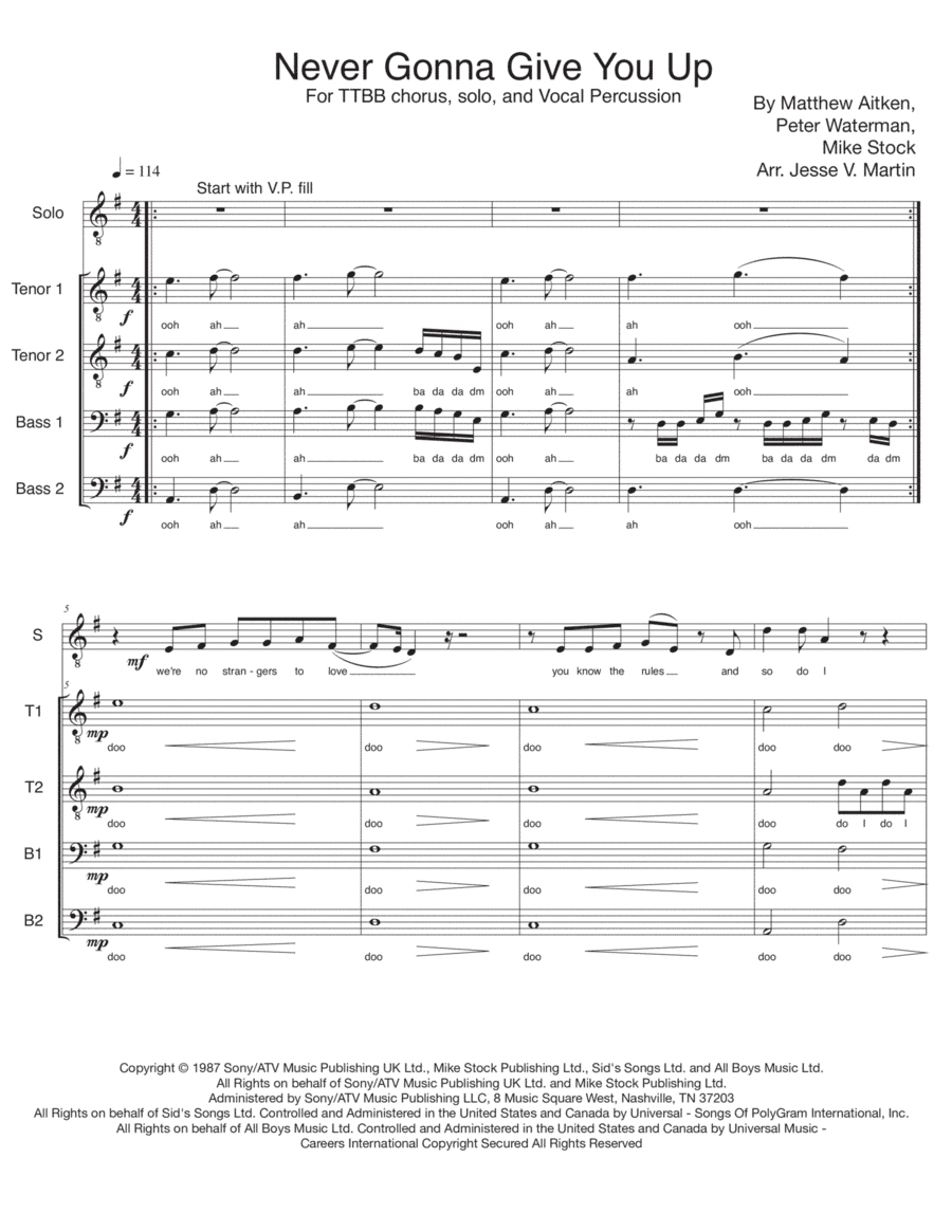 Never Gonna Give You Up (arr. Jesse V. Martin)