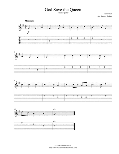 God Save the Queen - for easy guitar with TAB (arr. Samuel Stokes)