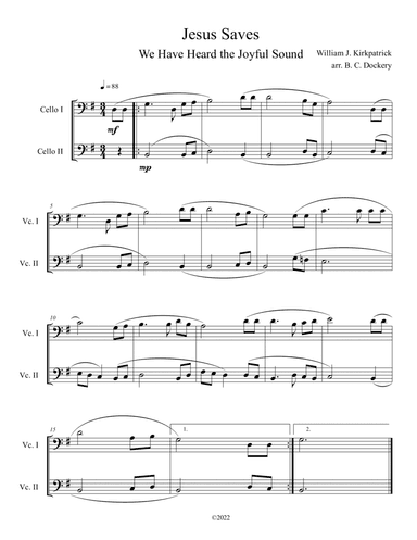 Jesus Saves (We Have Heard the Joyful Sound) Cello Duet (arr. B. C. Dockery)