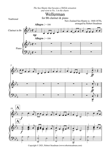 Wellerman (Bb Clarinet & Piano) (arr. Robert Steadman)