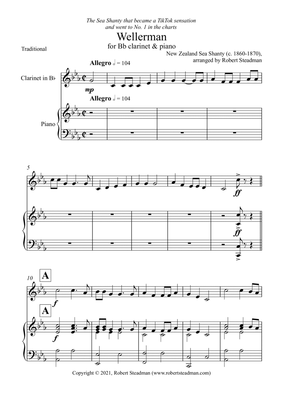 Wellerman (Bb Clarinet & Piano) (arr. Robert Steadman)