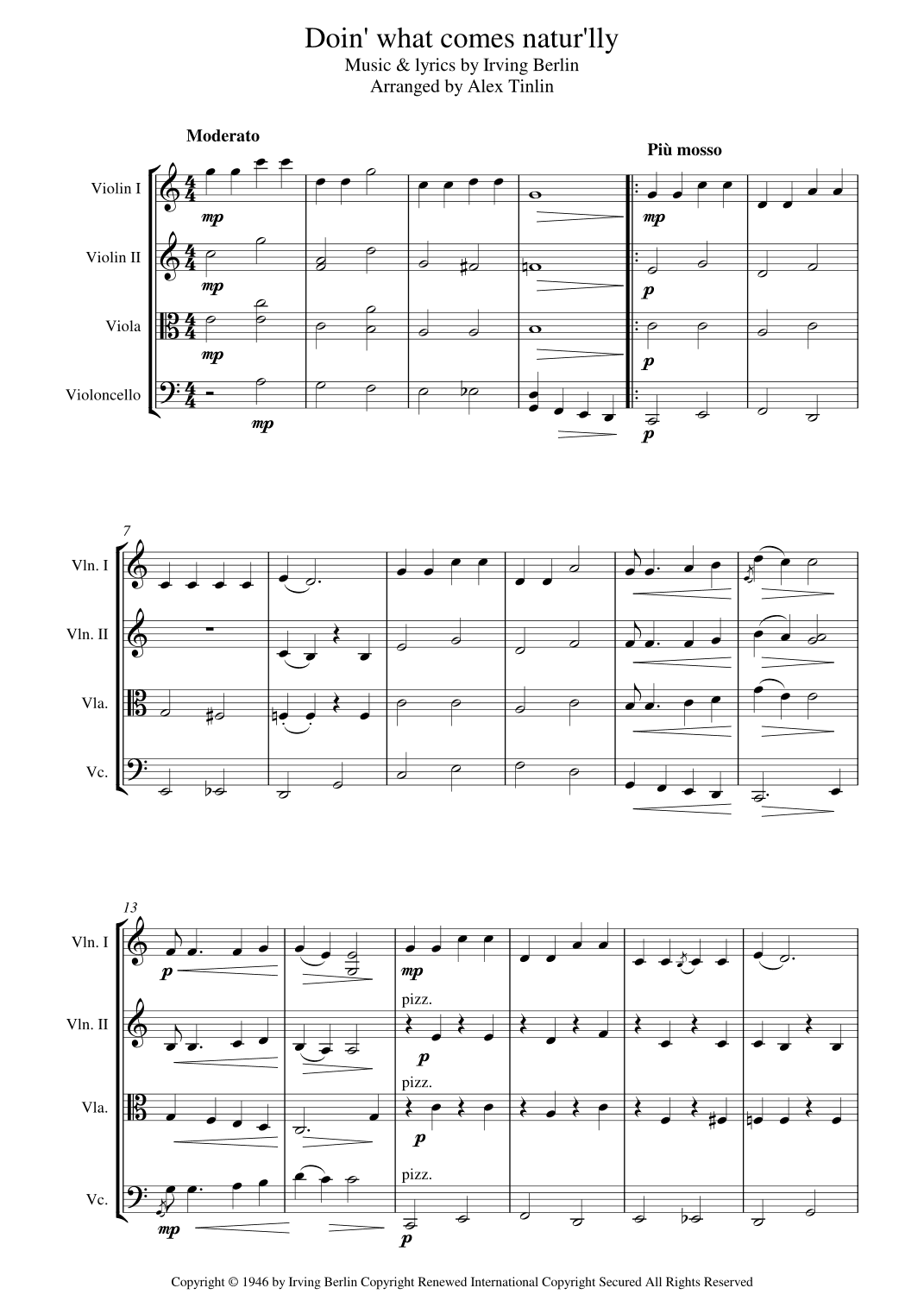 Doin' What Comes Natur'lly (arr. Alex Tinlin)