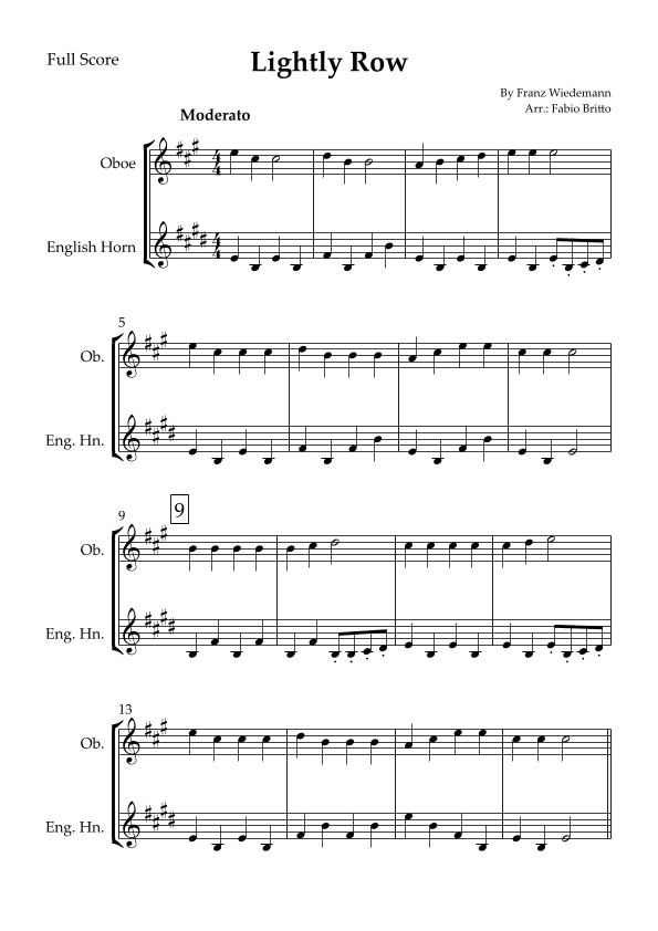 Lightly Row for Oboe & English Horn Duo (arr. Fabio Britto)
