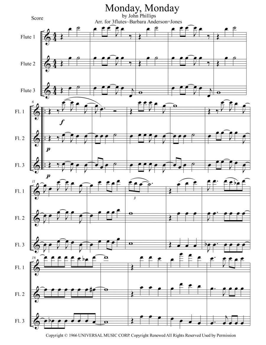 Monday, Monday (arr. Barbara Anderson-Jones)