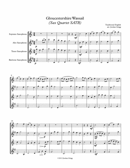 Gloucestershire Wassail (Sax Quartet SATB) (arr. Jordan Grigg)