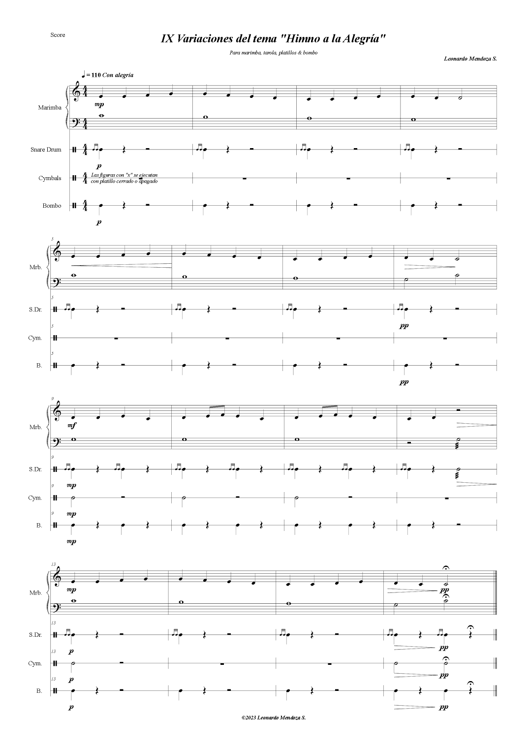 Variaciones del tema Himno a la Alegría (arr. Leonardo Mendoza S.)
