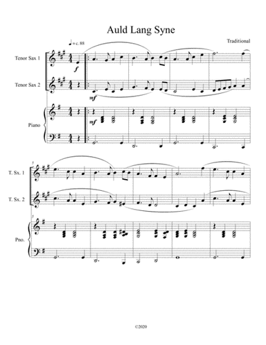 Auld Lang Syne (tenor sax duet) with optional piano accompaniment (arr. B. C. Dockery)