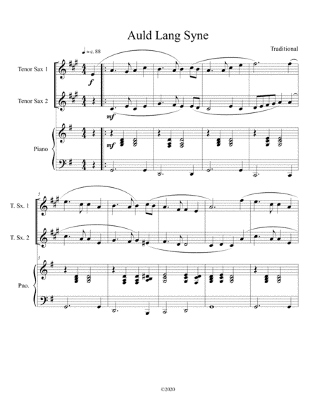 Auld Lang Syne (tenor sax duet) with optional piano accompaniment (arr. B. C. Dockery)