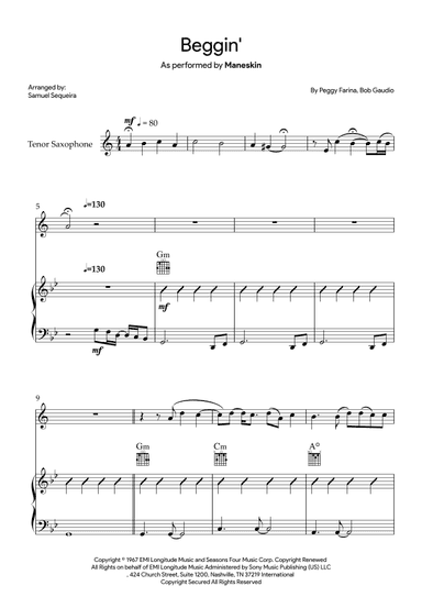 Beggin' (arr. Samuel Sequeira)