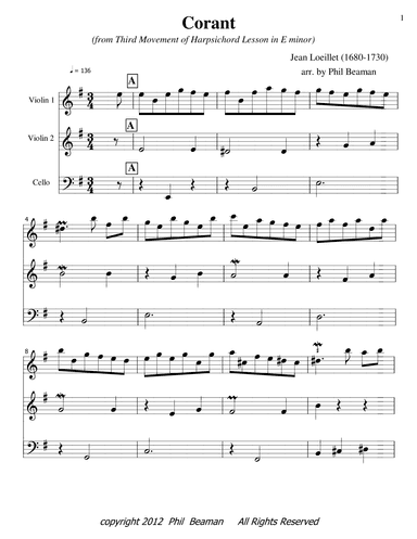 Corant - Trio-2 Violins-Cello (arr. Phil Beaman)