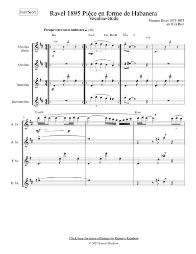 Ravel Vocalise Etude En Form Habanera Sax Quartet (arr. R G Roth)