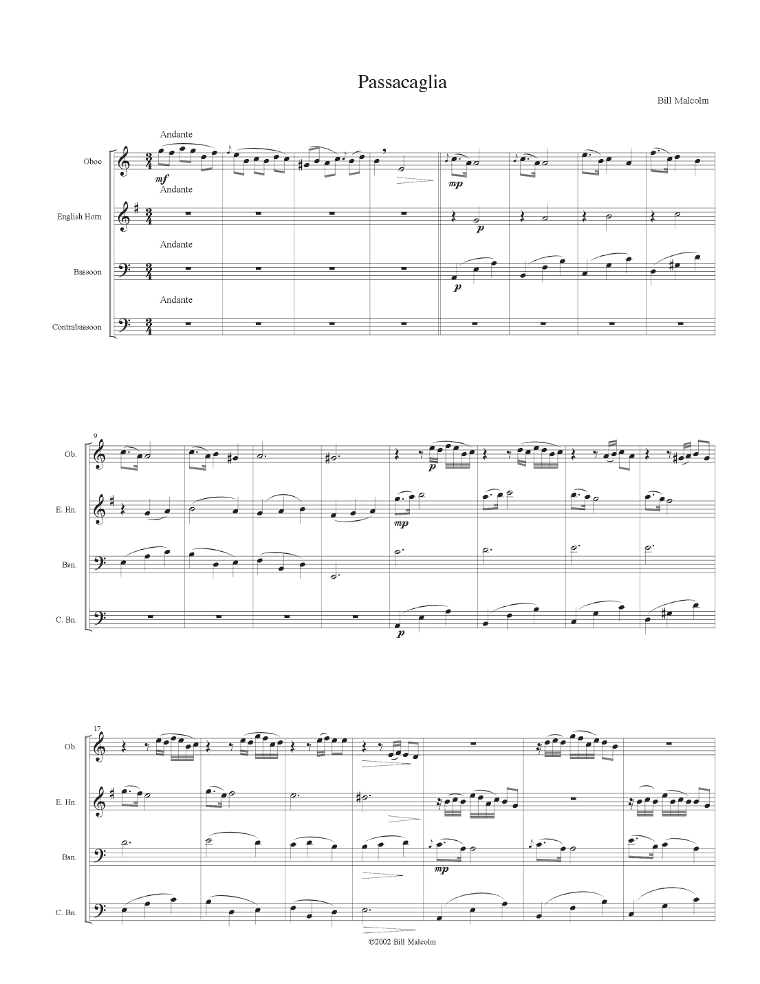 Passacaglia for double reed quartet