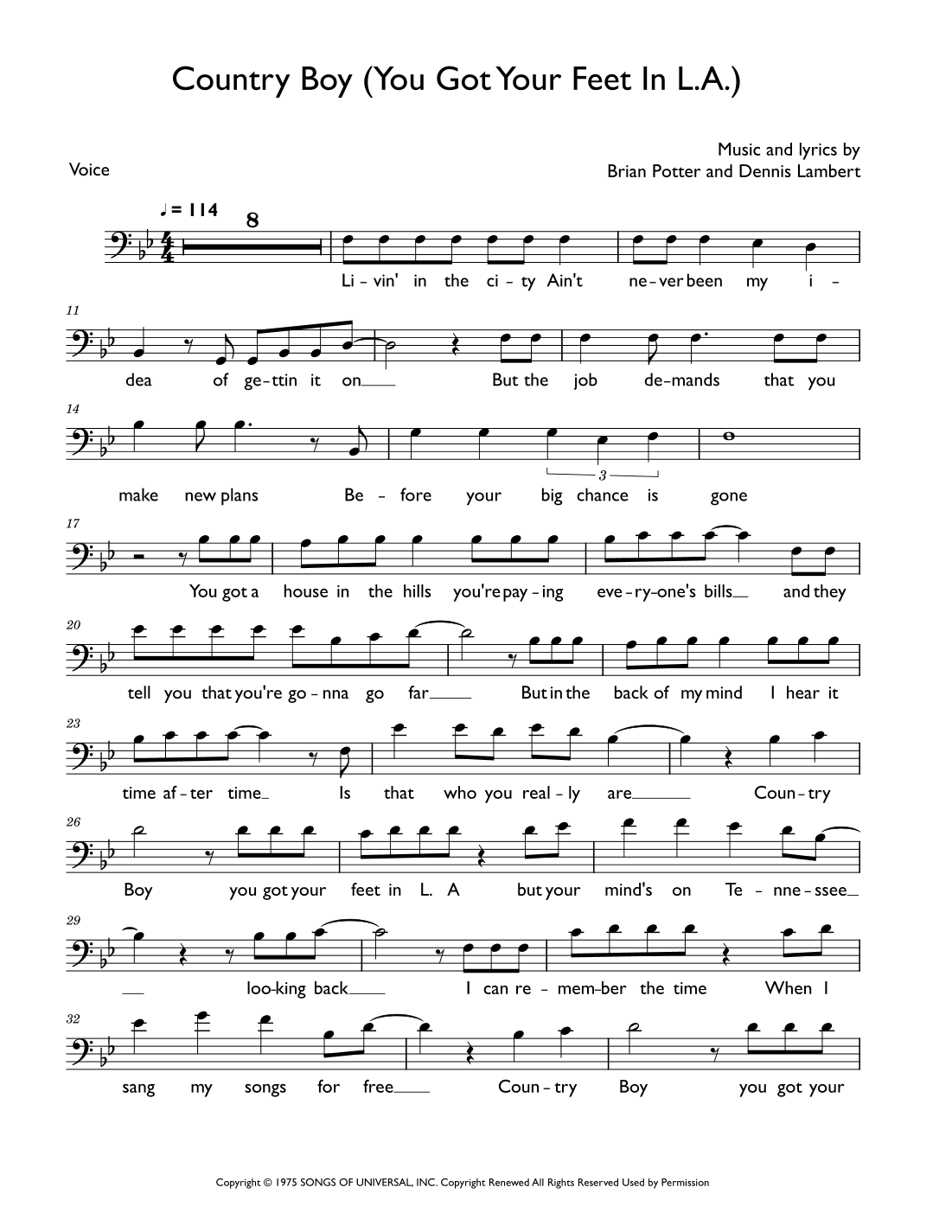 Country Boy (you Got Your Feet In L.a.) (arr. David Lartey)