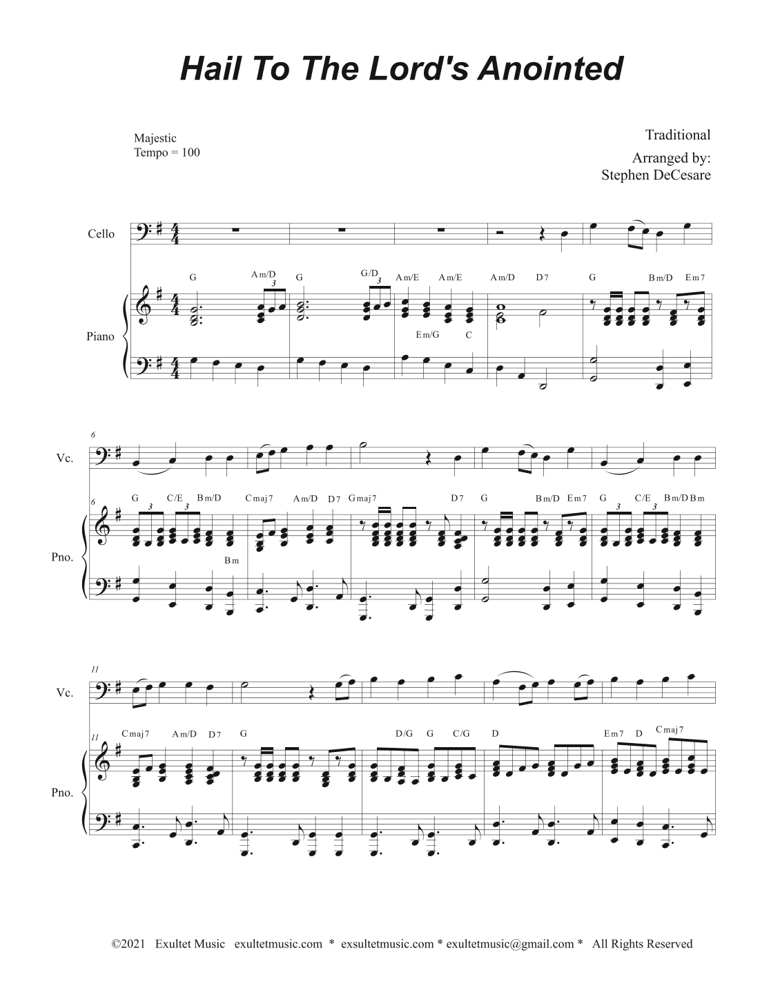 Hail To The Lord's Anointed (Cello solo) - Piano accompaniment) (arr. Stephen DeCesare)