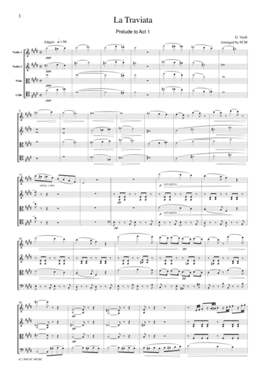 Verdi  La Traviata (Prelude to Act I), for string quartet, CV003 (arr. FCMUSIC)