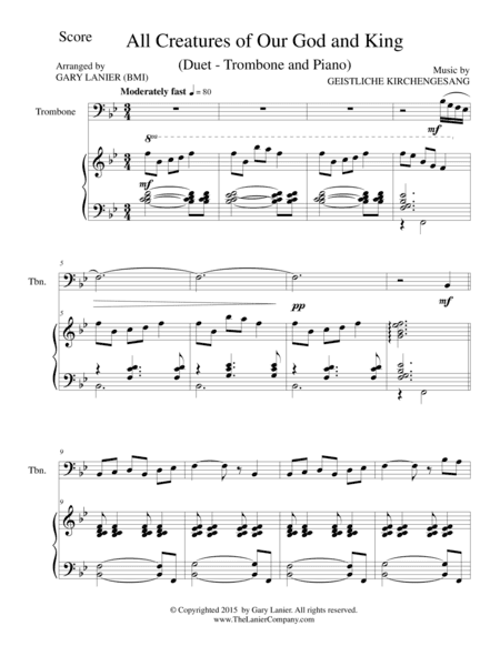 ALL CREATURES OF OUR GOD AND KING (Duet – Trombone and Piano/Score and Parts) (arr. Gary Lanier)