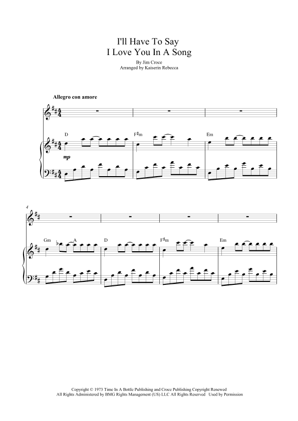 I'll Have To Say I Love You In A Song (arr. Kaiserin Rebecca)
