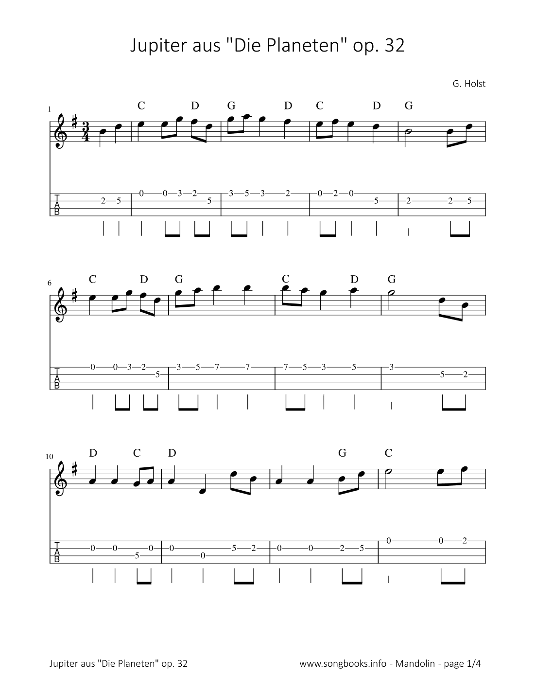 Thema aus „Die Planeten“ op. 32 - G. Holst (arr. songbooks.info)