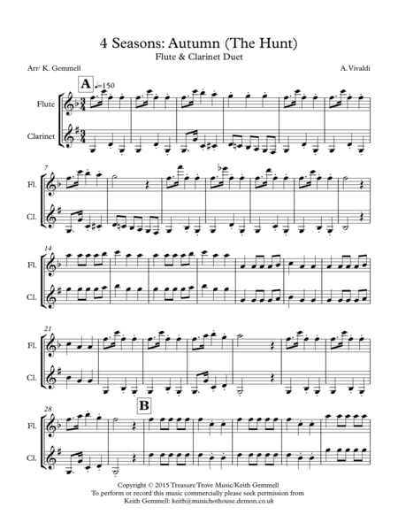 4 Seasons: Autumn (The Hunt) Flute and Clarinet (arr. Keith Gemmell)